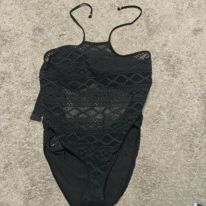 Freya Size 34 DDD black crochet one piece bathing suit